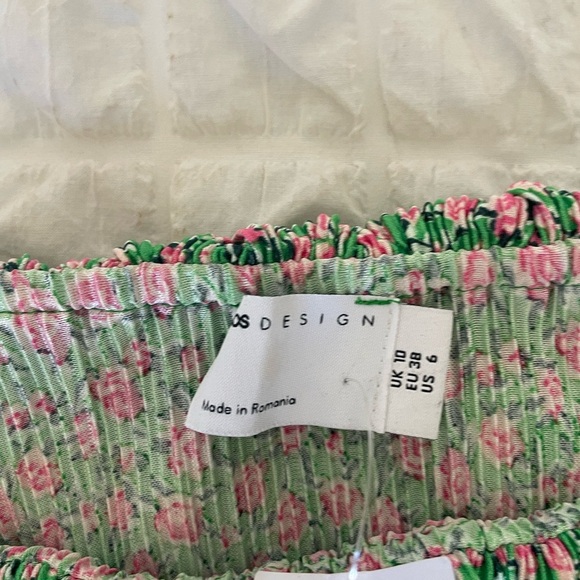 ASOS floral off the shoulder Bardot plisse mini dress - Picture 8 of 10